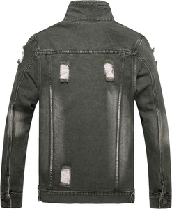 Veste en jean gris foncé pour homme, décontractée, en coton délavé, coupe classique, fermeture boutonnée, vêtement d'extérieur pour l'automne - Product Image 2