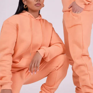 Unisex Lavender Hooded Sweatshirt Set Fleece Oversized Casual Autumn Wear Solid Color Pocket Design Knitted Regular Fit - Product Image 5