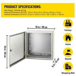 Scatola Elettrica in Acciaio NEMA 4X IP66 Impermeabile e Antipolvere 16 X 16 X 6 Pollici per Esterni/Interni - Product Image 3