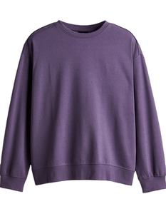 ผ้าฝ้ายผสมคอกลมทรงหลวมสำหรับผู้ชายผ้าคอตตอนผสมแขนยาวสีม่วงเปิดไหล่ตก - Product Image 1