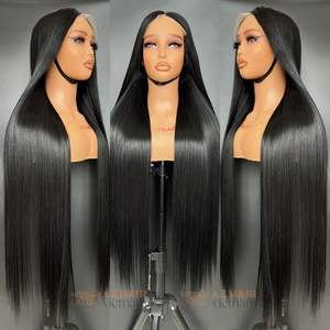 Premium couleur noire os droite perruques de cheveux humains 100% extensions de cheveux vietnamiens crus avec fermeture pleine longueur - Product Image 4