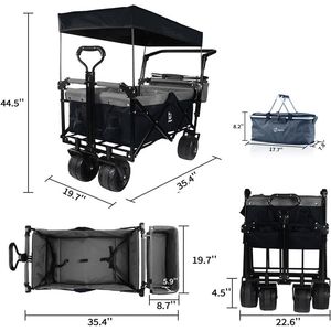 Carrello Pieghevole da 140L con Freno per Ogni Terreno e Tettuccio Rimovibile per Campeggio - Product Image 3
