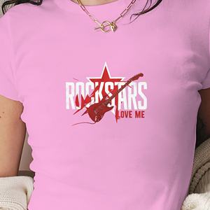 เสื้อยืดแฟชั่นผู้หญิงลายกีตาร์ร็อคสตาร์ Love Me - Product Image 3