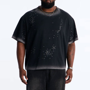 <b>Top</b> Quality Heavyweight 100%Cotton Tshirt Hell/stars Retro Loose T Shirt Hot Brick <b>Graffiti</b> Printed Rhinestones Men's T-shirt - Product Image 4