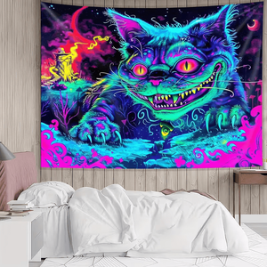 Tapisserie géante activée par les UV, motif chat féroce, réactive à la lumière noire néon, en polyester, pour chambre, salon, bureau - Product Image 3