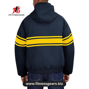 <b>Men's</b> Reversible <b>Varsity</b> <b>Jacket</b> Navy Yellow Striped Stand Collar Polyester Wadding Autumn Preppy Style - Product Image 2