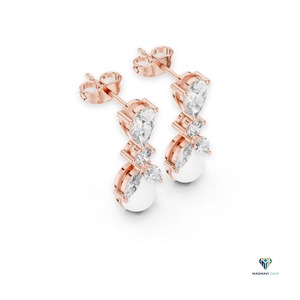 Boucles d'oreilles pendantes en or rose 1,63 carat avec diamants de laboratoire en forme de poire et de marquise, en or massif 14 carats - Product Image 5
