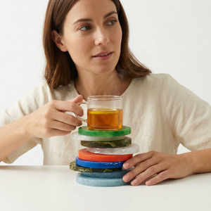 Modern Round Resin Handmade Eco-Friendly Coasters Set with Non-Slip Mats 10CM Diameter for <b>Table</b> Decor - Product Image 1
