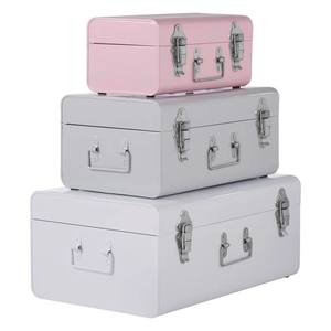 Caja de Almacenamiento Metálica Rosa Pastel y Blanca, Apilable, con Cierres Seguros, Organizador Decorativo para Habitaciones Elegantes - Product Image 1