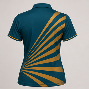 เสื้อโปโลผู้หญิงสีเขียวอมฟ้าทองลายรัศมี แห้งเร็ว ระบายอากาศดี แขนสั้น ชุดยูนิฟอร์มทีมกอล์ฟ WPS-0855 - Product Image 2