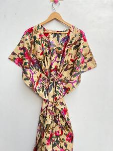 Vestido Kaftán de Algodón con Estampado de Aves para Mujer, Vestido Largo de Dama de Honor, Kaftán Indio Hecho a Mano, Vestido Maxi, Bata de Casa, Kaftán Indio Maxi - Product Image 3