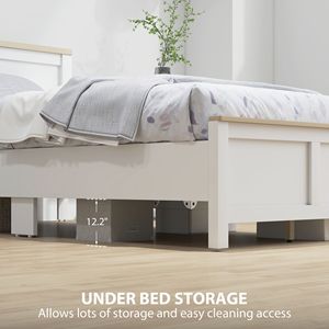 Cadre de lit double moderne avec tête de lit, lit plateforme en bois blanc, montage facile, aucun sommier tapissier nécessaire, lattes en bois incluses - Product Image 4