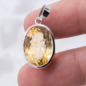 New Arrival Oval Faceted Golden Citrine Bezel Setting Party 925 <b>Solid</b> Sterling Silver <b>Gold</b> IGI Certified Handmade Women <b>Pendant</b> - Product Image 5