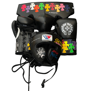 Ensemble de gants de boxe MMA Winning en cuir noir avec patch cœur coloré, à lacets, pleine protection des doigts, respirants, anti-humidité, antidérapants, unisexe - Product Image 2