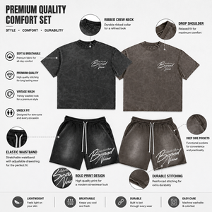 Ensemble deux pièces personnalisé avec cordon de serrage, short taille haute, sweat-shirt 100% coton délavé, short contrastant, vêtements d'été unisexes - Product Image 4