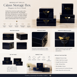 Luxury Black Mirror <b>Glass</b> Decorative Storage Box Set Dragonfly <b>Knob</b> Premium Jewelry Vanity Organizer Boxes Home Decor Lacquered - Product Image 2
