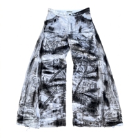 DIZNEW Jeans imprimés blanc, gris, noir, effet éclaboussures d'encre, logo graffiti, silhouette de ballon, coupe baggy, franges brutes, bretelles fendues, streetwear personnalisé
