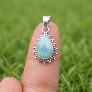 Pendentif en larimar naturel en forme de larme en argent sterling 925, bijou artisanal en pierre précieuse larimar bleue, collier bohème pour femme - Product Image 5