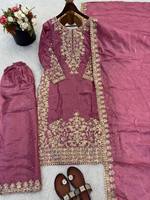 Conjunto de Traje de Seda GMY Étnico Indio Clásico con Acabado de Bordado Premium