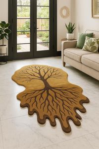 Alfombra de Lana Orgánica Tejida a Mano con Diseño de Guijarros de Río, Estilo Minimalista Zen, para Sala de Estar Japonesa - Product Image 2