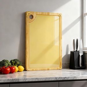 Tagliere in bambù a doppia faccia con manici integrati, scanalature per succhi, per uso alimentare in cucina - Product Image 1