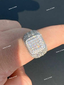 Luxury Moissanite Square <b>Statement</b> <b>Ring</b> With Full Iced Out Pave Design In 925 Silver Heavy Band Moissanite Fashion <b>Ring</b> - Product Image 3