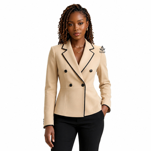 Women Custom Logo Greek Apparel Heritage Masonic Regalia Delta Sigma Beige Solid Color Full Sleeve <b>Lined</b> Formal Double Trim <b>Coat</b> - Product Image 1