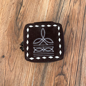 Hot Sale Brown <b>Boot</b> Stitch Suede Leather Portable Small Jewelry Case Travel Women Jewelry Box Ring Necklace Jewelry Storage Case - Product Image 2