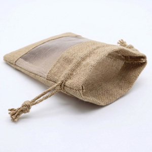 Bolsa Ecológica y Duradera de Yute con Cordón, Ventana Transparente, Impresión Personalizada, para Joyería, Cosméticos y Regalos - Product Image 3