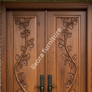 Puerta Doble de Madera Sólida Tallada a Mano con Diseño Floral de Lujo, Entrada Artística Ornamentada - Product Image 4