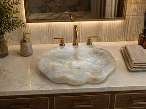 Lavabo de Piedra Ónix Blanco Pulido Redondo de Lujo Exclusivo para Baño - Product Image 2