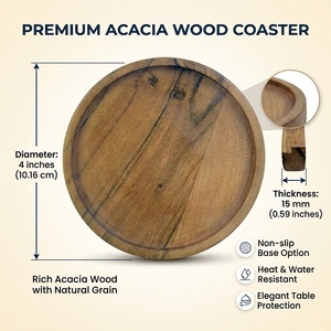 HHO Classic Wooden Coaster Non-Slip Solid Wood Eco-Friendly 4 Inch Diameter Heat Resistant Durable Washable Cup <b>Mat</b> for Home Use - Product Image 2