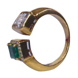 925 Sterling <b>Silver</b> Classic Style Ring Gold Plated Lab Grown Diamond Emerald Natural Diamond Ring - Product Image 3