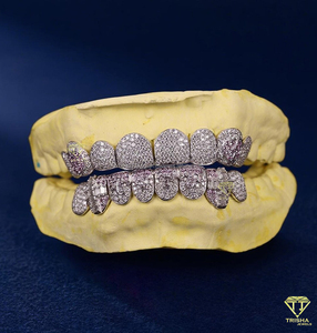 Grillz personnalisé en argent sterling 925 avec motif nid d'abeille, serti de diamants Moissanite VVS, testé et approuvé - Product Image 4