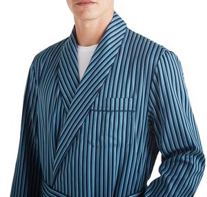 เสื้อคลุมอาบน้ำผ้าฝ้ายลายทางแขนยาวของผู้ชายชุดนอนชุดนอนชุดนอนโรงแรมสปาเลานจ์มีเข็มขัดและกระเป๋า - Product Image 3