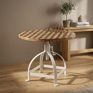 Wooden Iron <b>Painted</b> Round Checkerboard Side <b>Table</b> Minimalist Living Room Furniture Design - Product Image 3