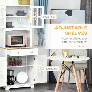 Credenza da Cucina Moderna da 67 Pollici con Dispensa, Ante in Vetro Incorniciato, Armadietti a Persiana, 2 Cassetti Aperti e Piano d'Appoggio per Microonde - Product Image 6
