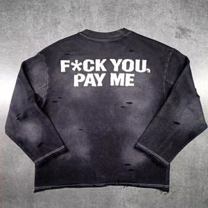 Camiseta Negra de Manga Larga con Cuello Redondo para Hombre, con Estampado de Manos y Dinero, Estilo Urbano, Tela Jersey - Product Image 2