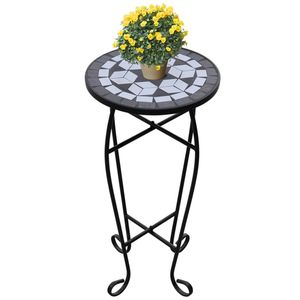 Tavolo elegante per piante in bianco e nero a mosaico da esterno - Product Image 1