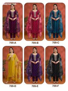 Fournisseur indien de tissus pour salwar-kameez de qualité supérieure, en soie Vichitra avec fil de viscose et broderies, idéal pour les tenues de festival. - Product Image 3