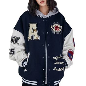 IDREESANDSONS Varsity Jacket Men PU Single <b>Breasted</b> Purple White Embroidered Letter Design Turn-down Collar Preppy Style Autumn - Product Image 4
