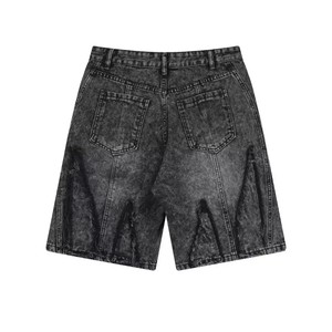 Vintage Washed Denim Shorts for Men American & European Style Mid Waist Straight Weave with Button Decoration for Summer - Product Image 3