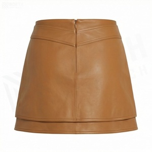Women High Waist Leather <b>Wrap</b> Mini <b>Skirt</b> With Belt Buckle Design Solid Color All Seasons Style - Product Image 2