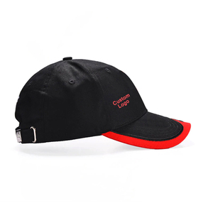 Custom Logo Embroidered 6-Panel <b>Baseball</b> <b>Cap</b> <b>Black</b> Red Trim Unisex Cotton Casual Hat - Product Image 2