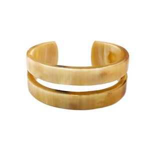 Elegant Wide Buffalo Horn Cuff <b>Bracelet</b> Ribbed Layered Design Polished Finish Handmade Statement Fashion Jewelry - Product Image 2