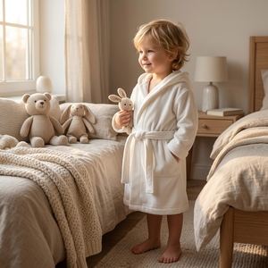 <b>White</b> Kids Cotton Bathrobe Hooded Robe Resort Spa Hospitality Terry Gown Luxury Family Suite Custom Logo Embroidered Bathroom - Product Image 2