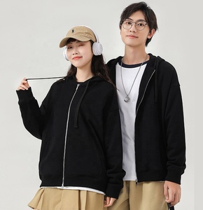 High Quality 380gsm 85% Cotton 15% Polyester Oversized Drop Shoulder Solid Blank Essential Casual Full Zip <b>Hoodie</b> For Men Women - Product Image 2