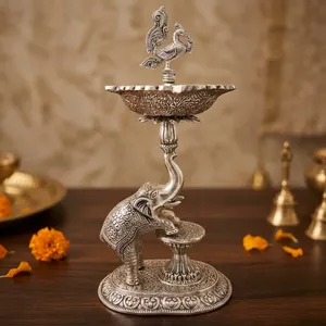 Pied d'éléphant plaqué argent, style paon Samai - Product Image 3