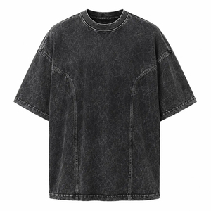 Hot Sale Men's Oversized Washed Denim Short Sleeve O-Neck T-Shirt Casual Solid Color Cotton Blend Regular Fit 2026 - Product Image 1