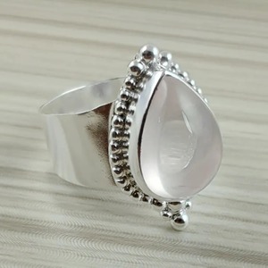 Rose Quartz Pear <b>925</b> Sterling <b>Silver</b> Jewelry gift for her <b>Ring</b> bezel setting Handmade Rose Quartz Jewelry January Birthstone - Product Image 1